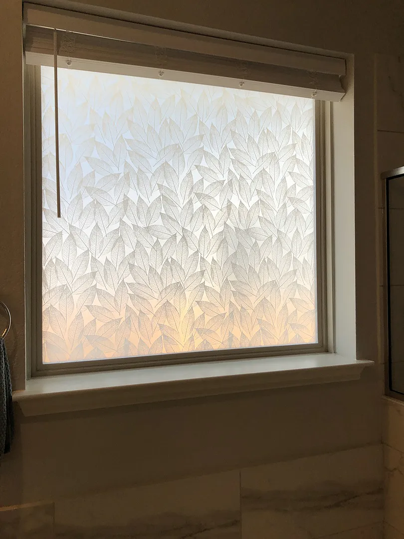 Bathroom window with SX-3141 Dusted Leaf frosted leaf pattern decorative film